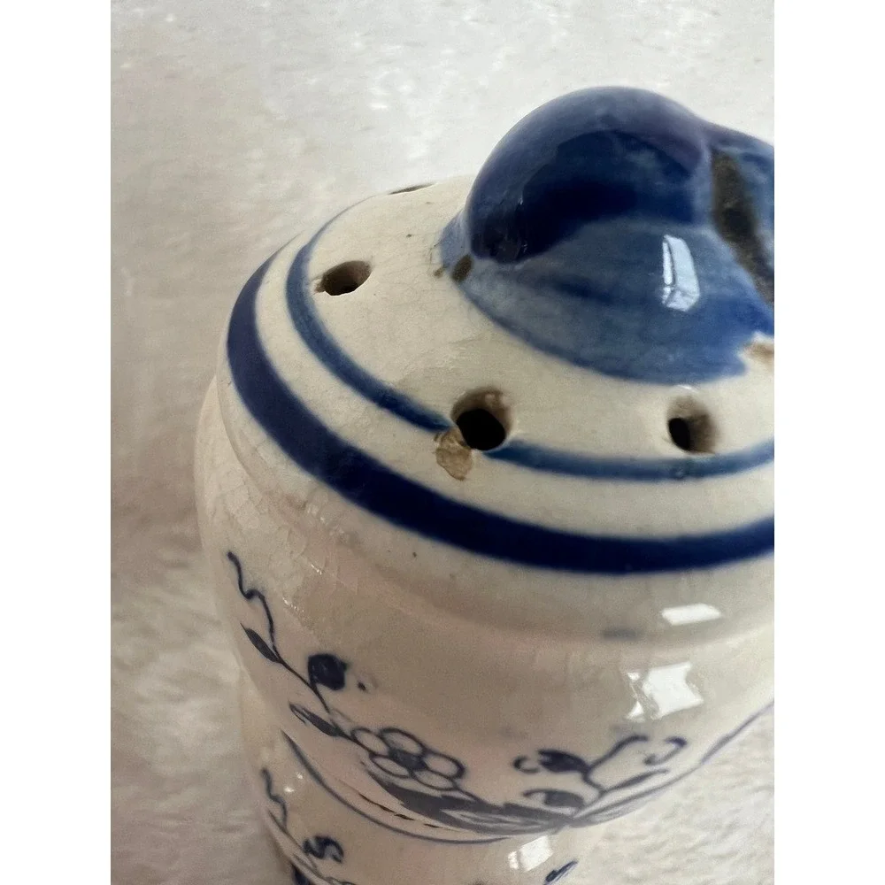 Vintage Blue Onion Decor Ceramic Spice Jar Set Garlic Salt Onion Ginger Japan